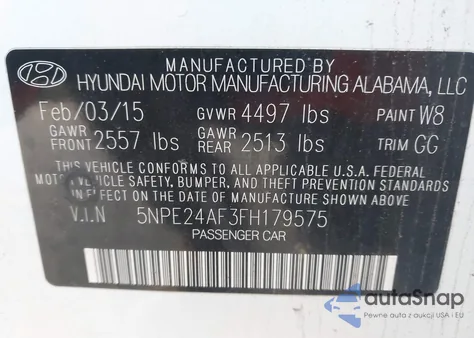 2015 Hyundai Sonata Se from USA, damaged, VIN 5NPE24AF3FH179575